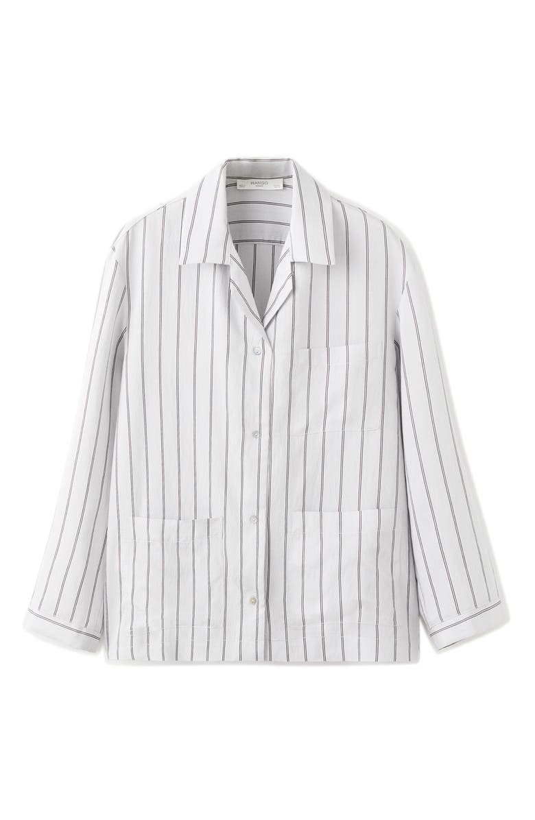 MANGO Stripe Button-Up Pajama Shirt, Alternate, color, Grey