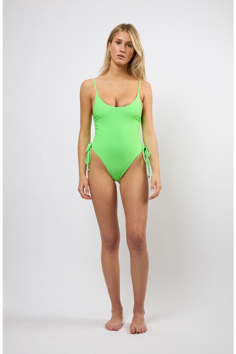 Dreamland Ruched One-Piece Swimsuit, Alternate, color, NEON GREEN
