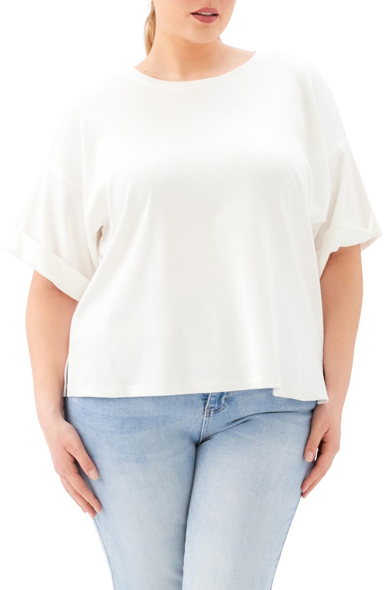 Karen Kane Cuffed Sleeve Rib T-Shirt, Main, color, White