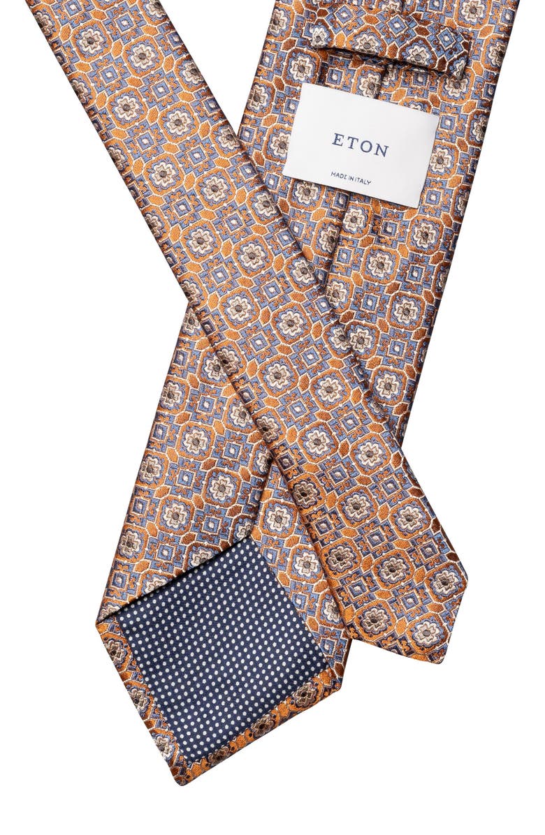 Eton Floral Medallion Silk Jacquard Tie, Alternate, color, Medium Orange