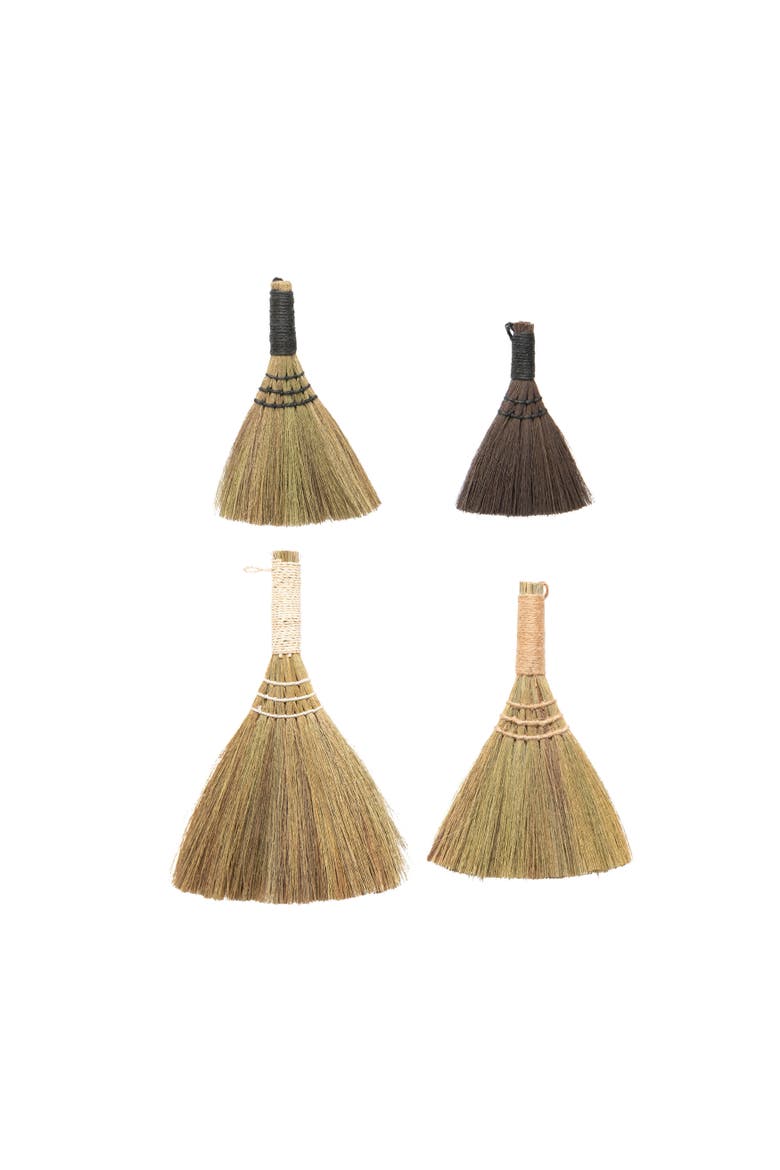 Whisk Brooms with Yarn Wrapped Handles, Multi Color Neutrals, Set of 4, Main, color, Natural