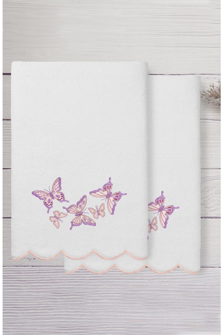 2-Piece Brittney Embroidered Turkish Cotton Bath Towel Set, Alternate, color, WHITE/ PINK