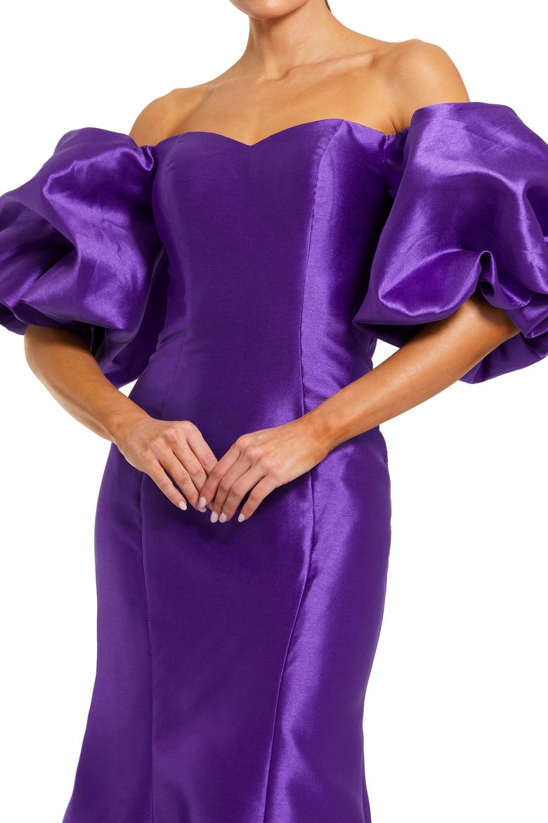 Sweetheart Off The Shoulder Puff Sleeve Gown, Alternate, color, Purple