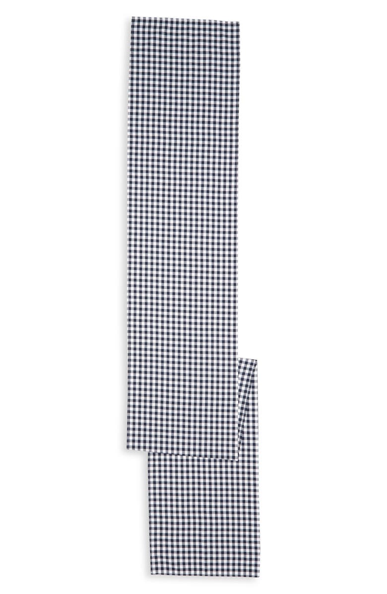 Petite Plume Gingham Table Runner, Main, color, Navy