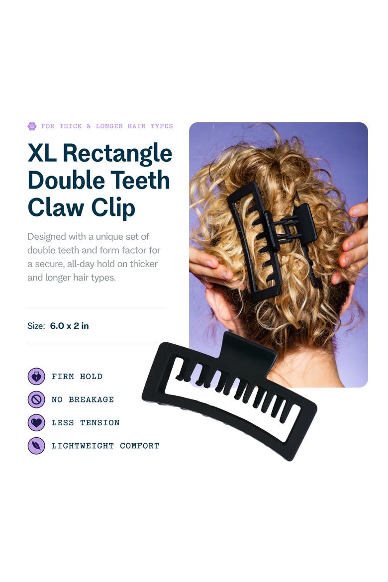 XL Rectangle Claw Clip for Thick Hair, Alternate, color, Black