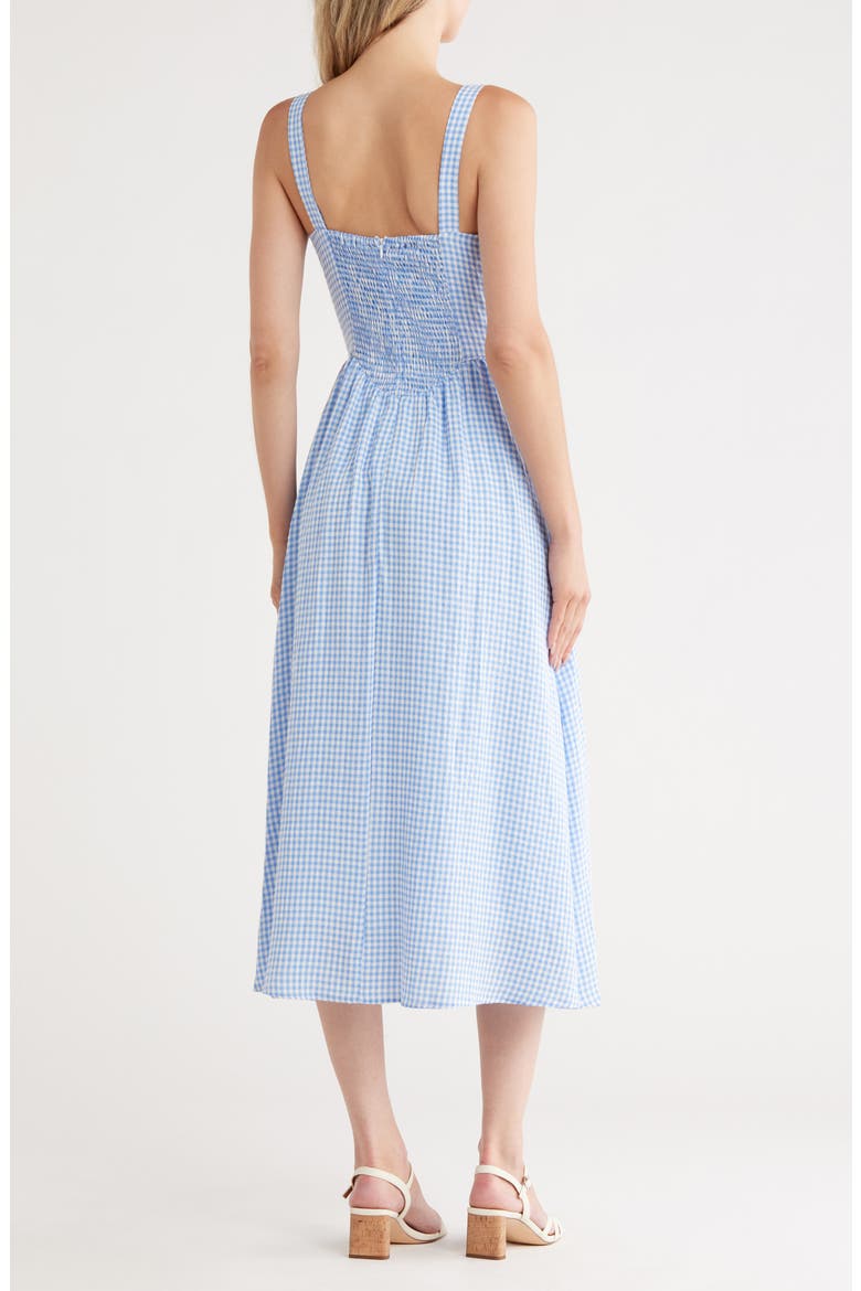 Corset Milkmaid Midi Dress, Alternate, color, BLUE/ WHITE