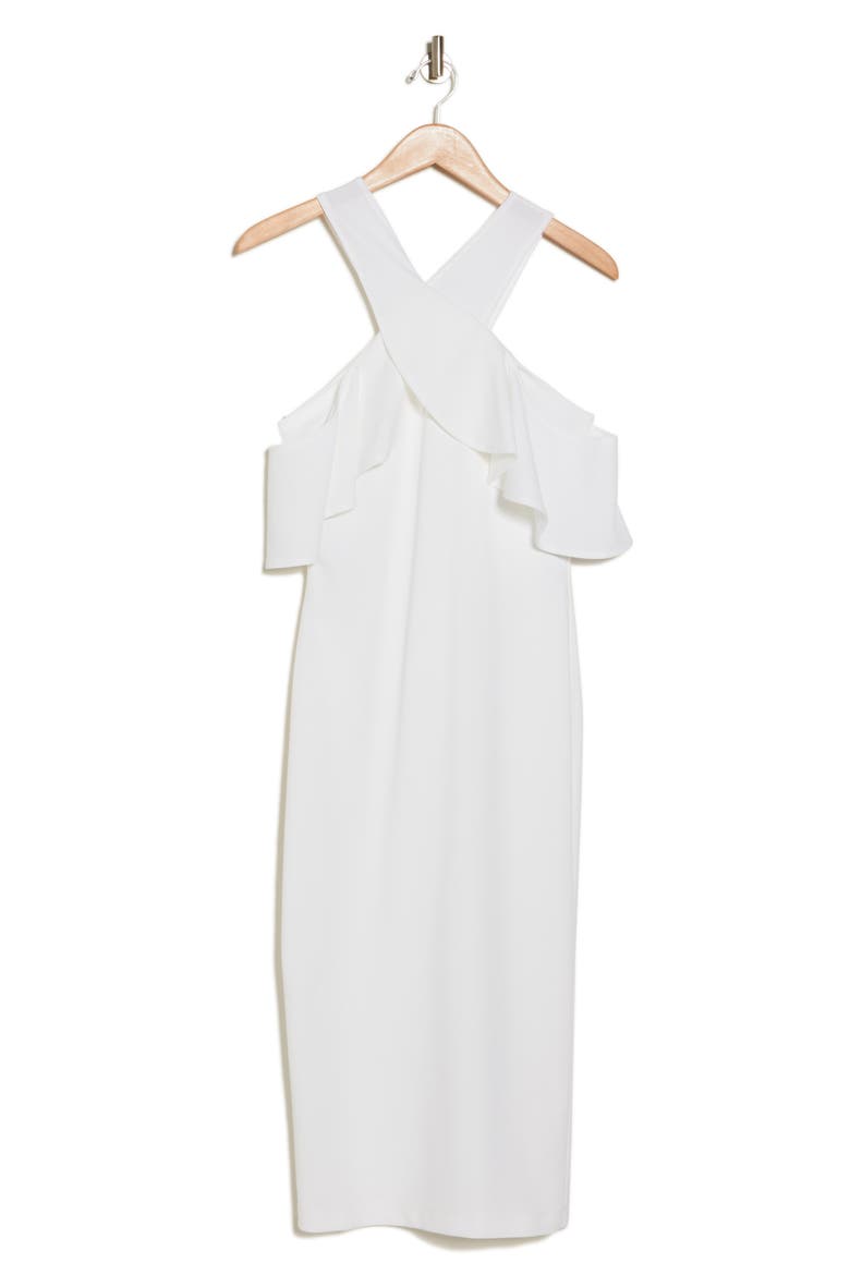 Jolie Ruffle Cold Shoulder Midi Dress, Alternate, color, EGGSHELL