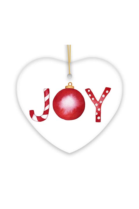 Joy Candy Cane Bauble Heart Ceramic Ornament