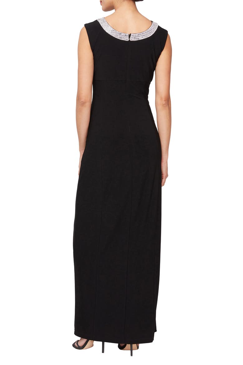 Embellished Neck Sleeveless Jersey Gown, Alternate, color, BLACK