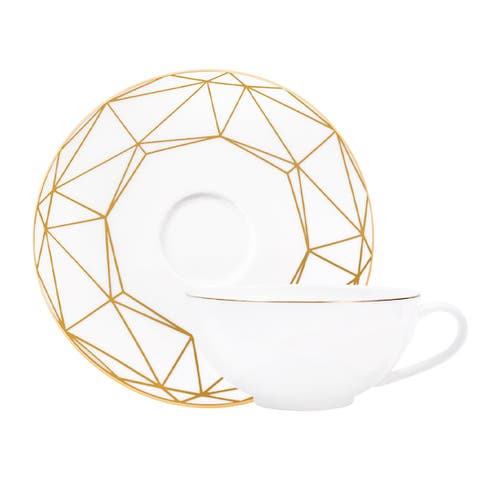 Gem Cut Gold Tea Cup & Saucer