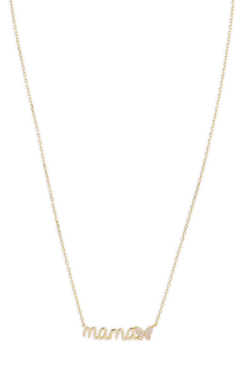 Argento Vivo Sterling Silver Mama Butterfly Pendant Necklace, Main, color, Gold