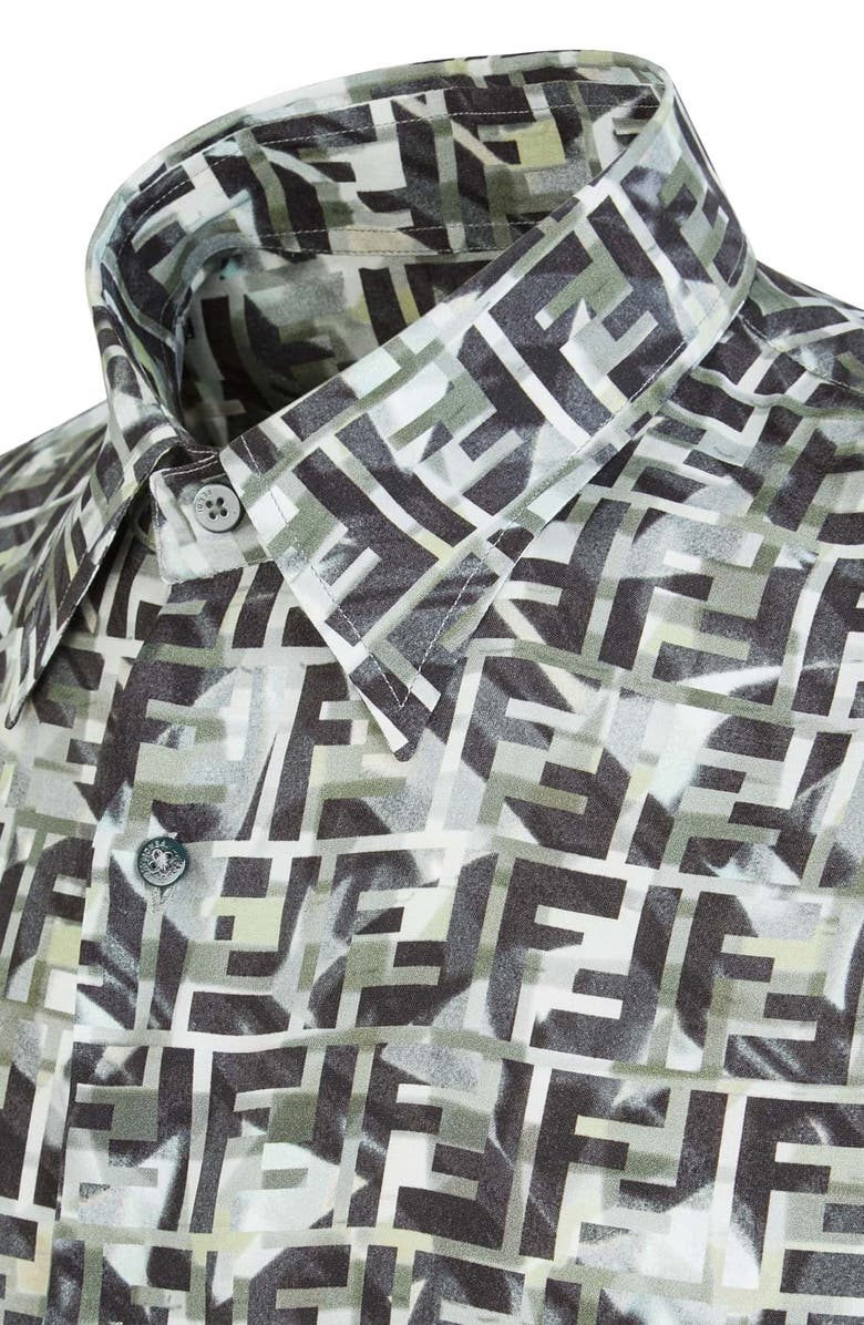 Fendi Camouflage FF Print Short Sleeve Button-Up Shirt, Alternate, color, 