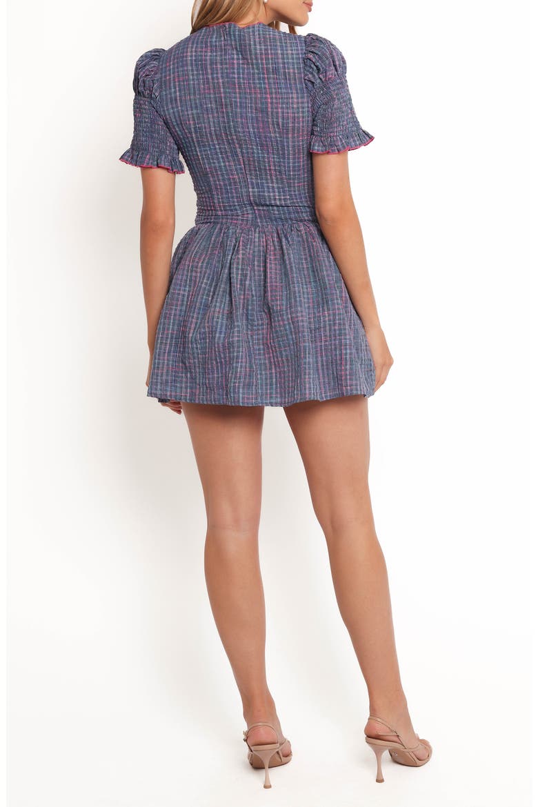 Celine Check Puff Sleeve Fit & Flare Minidress, Alternate, color, NAVY PLAID