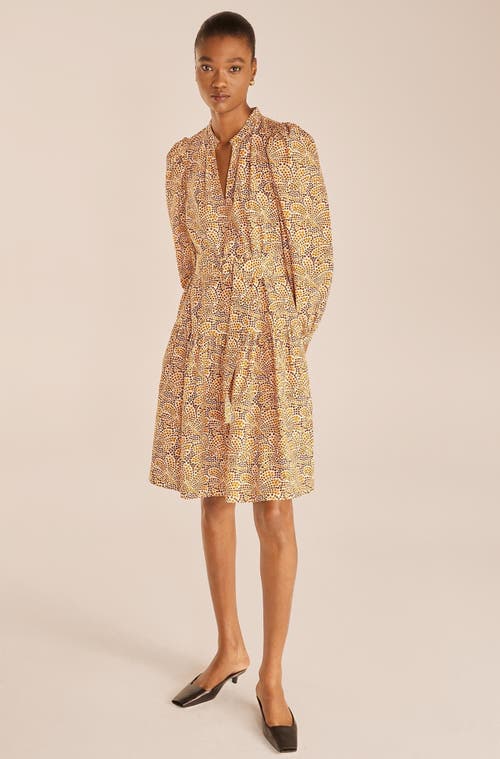 REBECCA TAYLOR REBECCA TAYLOR SPECKLED FLEUR BELTED LONG SLEEVE DRESS 