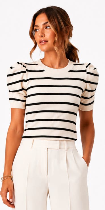 Striped Puff Sleeve Knit Top