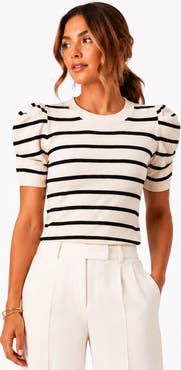 Zilpu Striped Puff Sleeve Knit Top