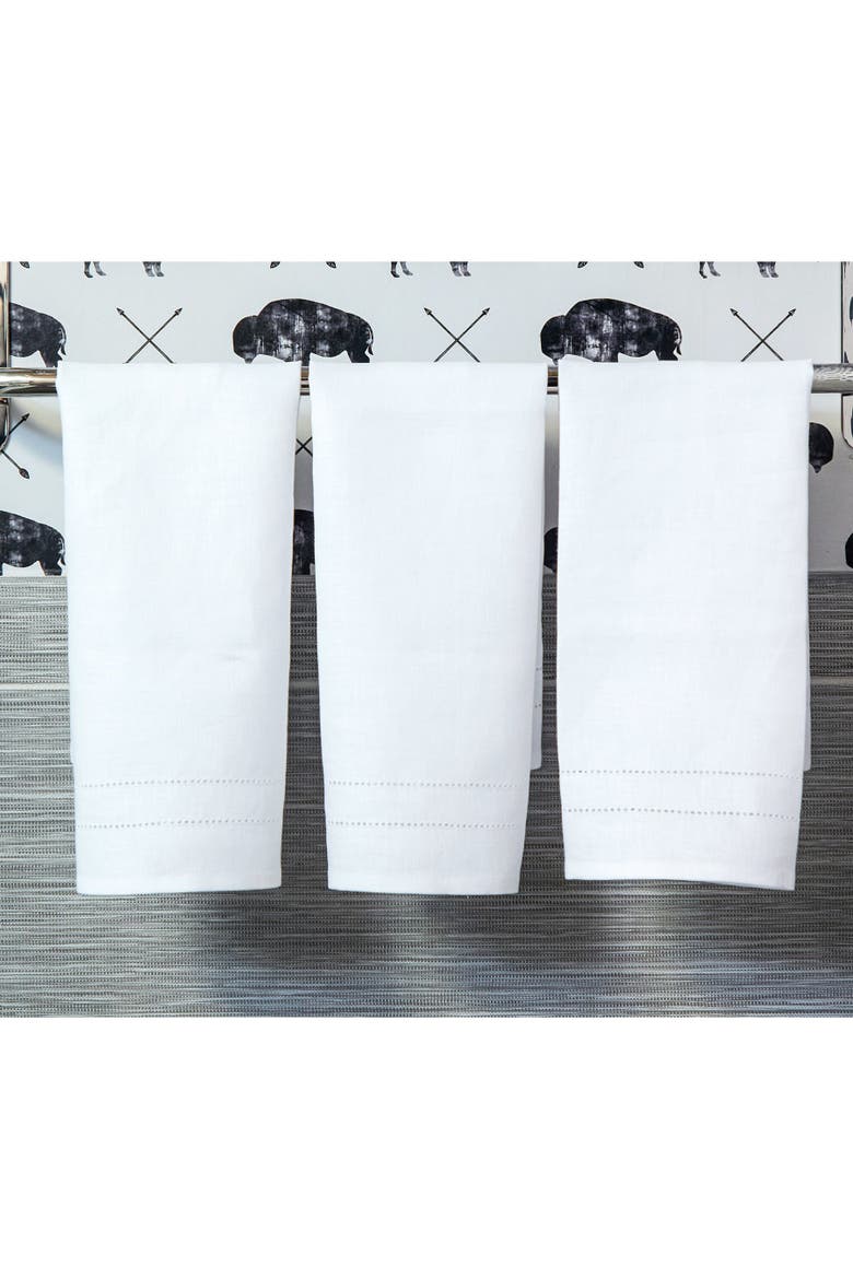 Linen Hand Towels Set of 3, 14 x 24" - Bath, Main, color, White