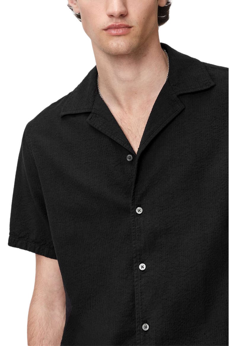 Cotton Seersucker Camp Shirt, Alternate, color, BLACK