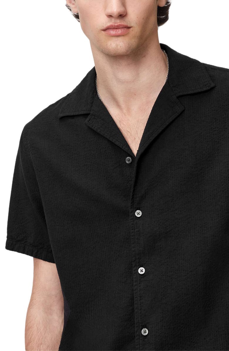 John Varvatos Cotton Seersucker Camp Shirt, Alternate, color, Black