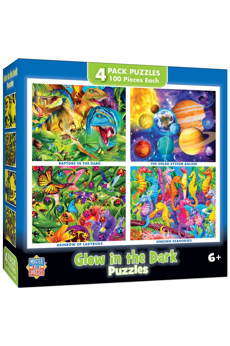 Glow in the Dark 100pc Puzzles 4-Pack V2, Main, color, Multicolor