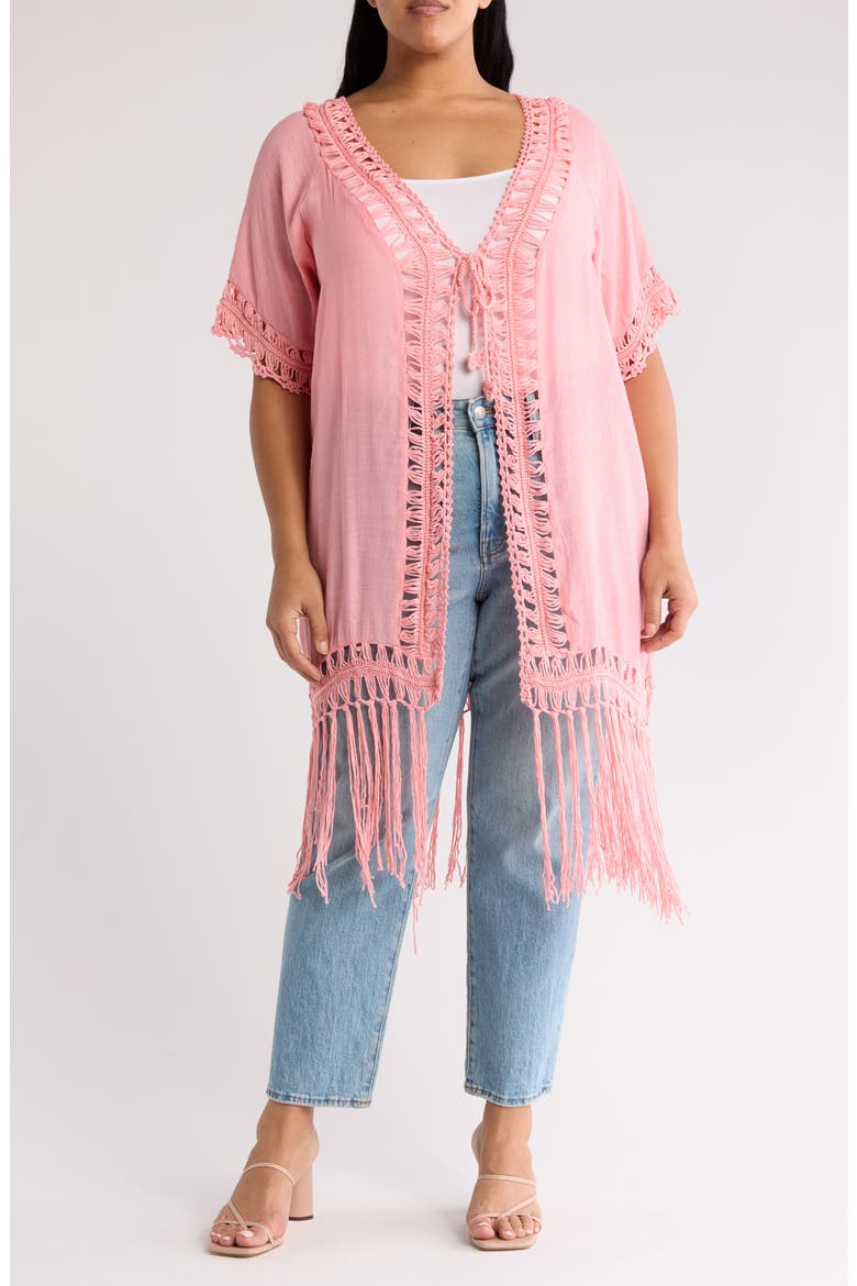 Crochet Trim Fringe Hem Duster, Main, color, BLUSH