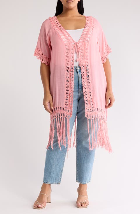 Crochet Trim Fringe Hem Duster (Plus Size)