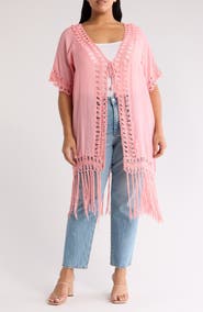 Forgotten Grace Crochet Trim Fringe Hem Duster