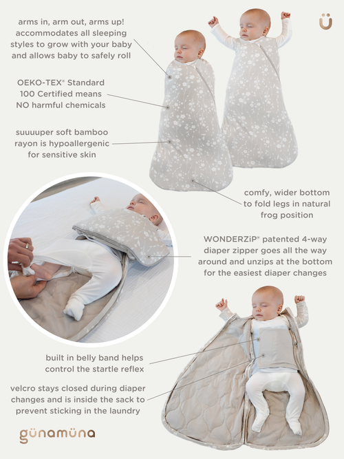 Gunamuna Swaddle Sleep Bag, 1.0 Tog In Gray