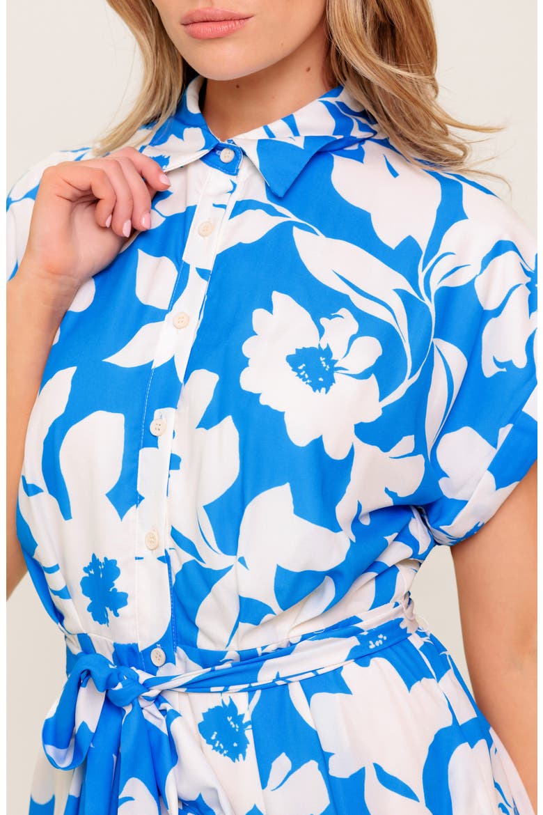 Tie Waist Button-Up Minidress, Alternate, color, BLUE/ IVORY