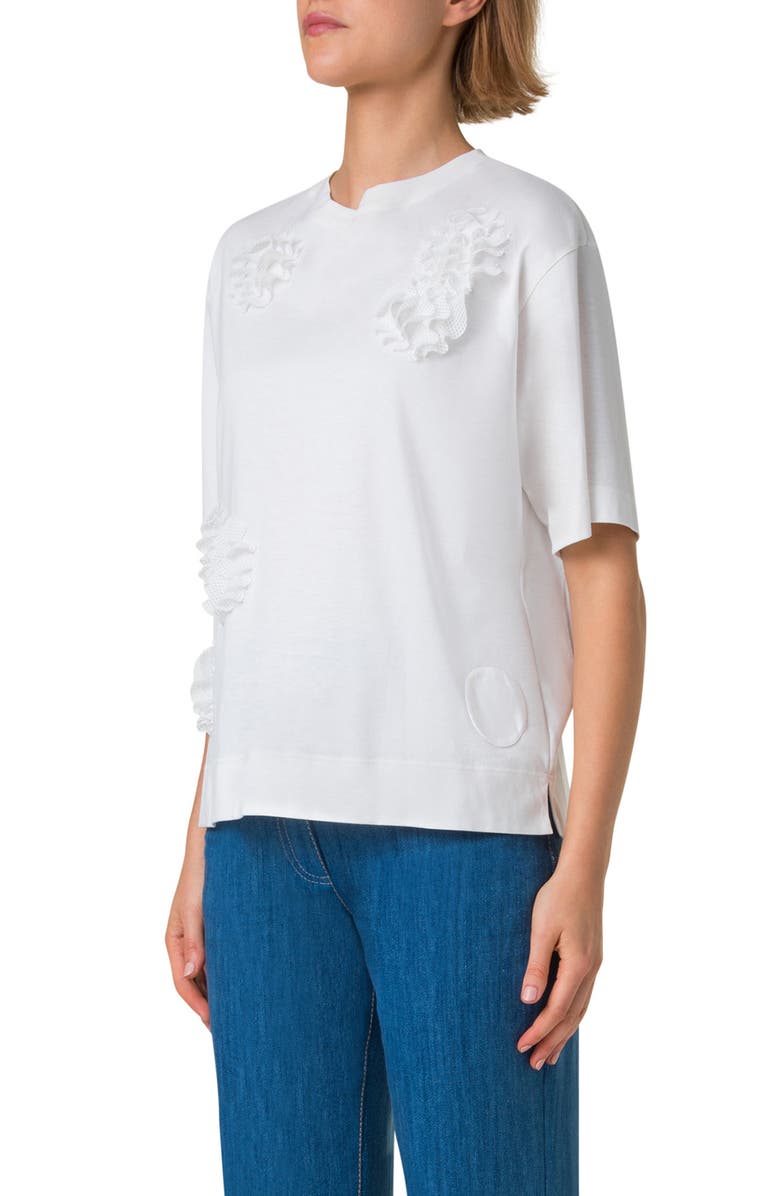 Akris punto Mesh Carnation Appliqué Cotton T-Shirt, Alternate, color, Cream