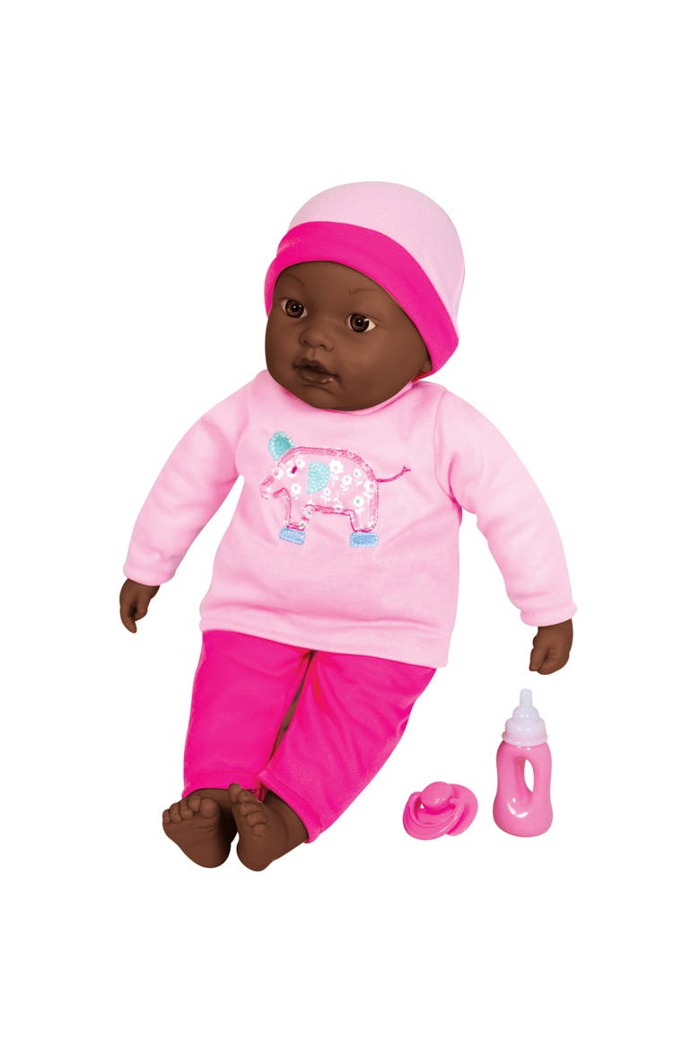 16 Inch Interactive African American Baby Doll, Hot Pink Elephant Outfit, Main, color, Multicolored