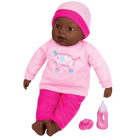 16 Inch Interactive African American Baby Doll, Hot Pink Elephant Outfit