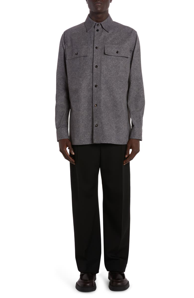 Bottega Veneta Flannel Print Lambskin Leather Shirt Jacket, Main, color, 1307 Charcoal Melange