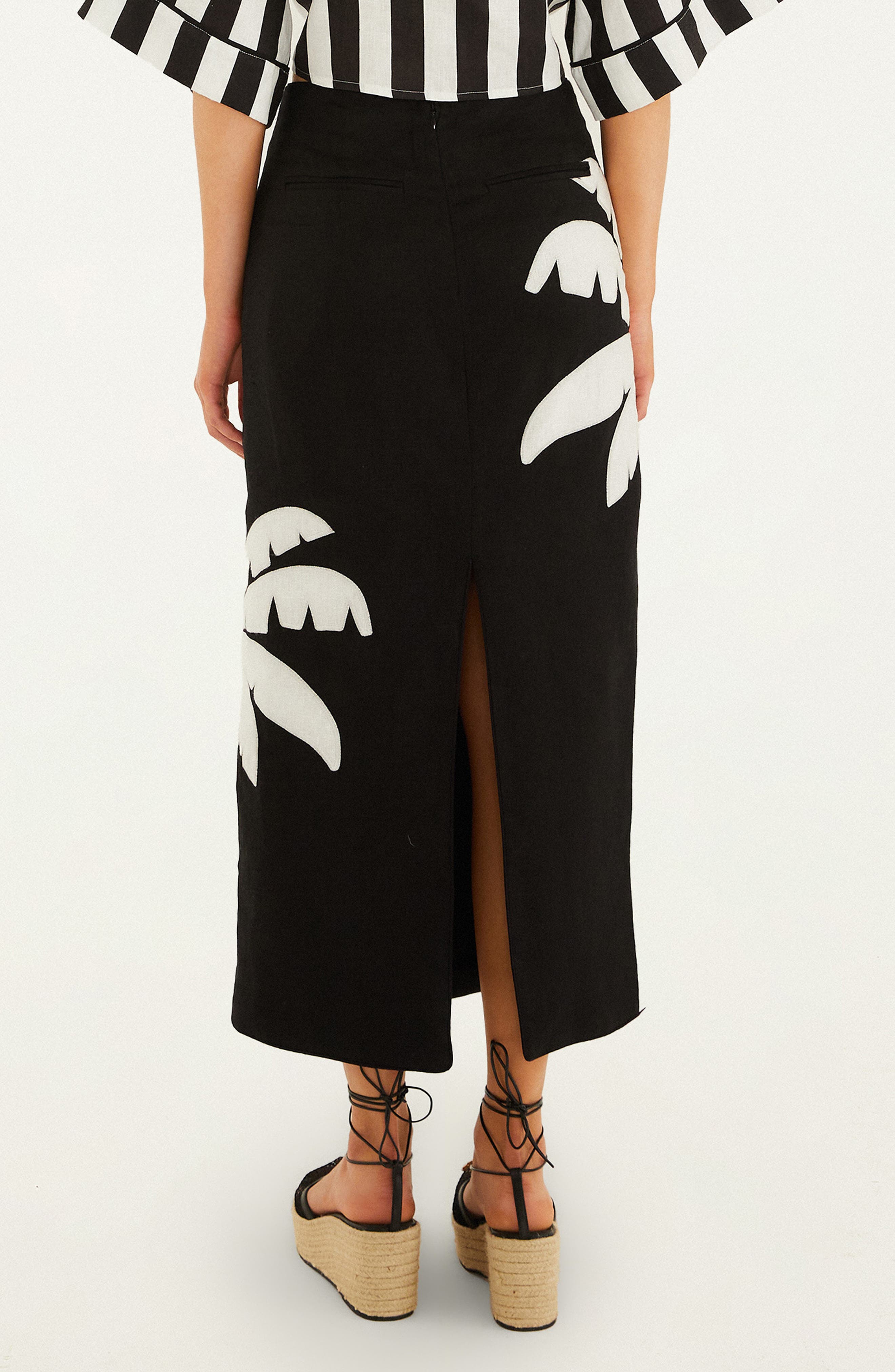 Palm Tree Embroidered Linen Maxi Skirt - image 2