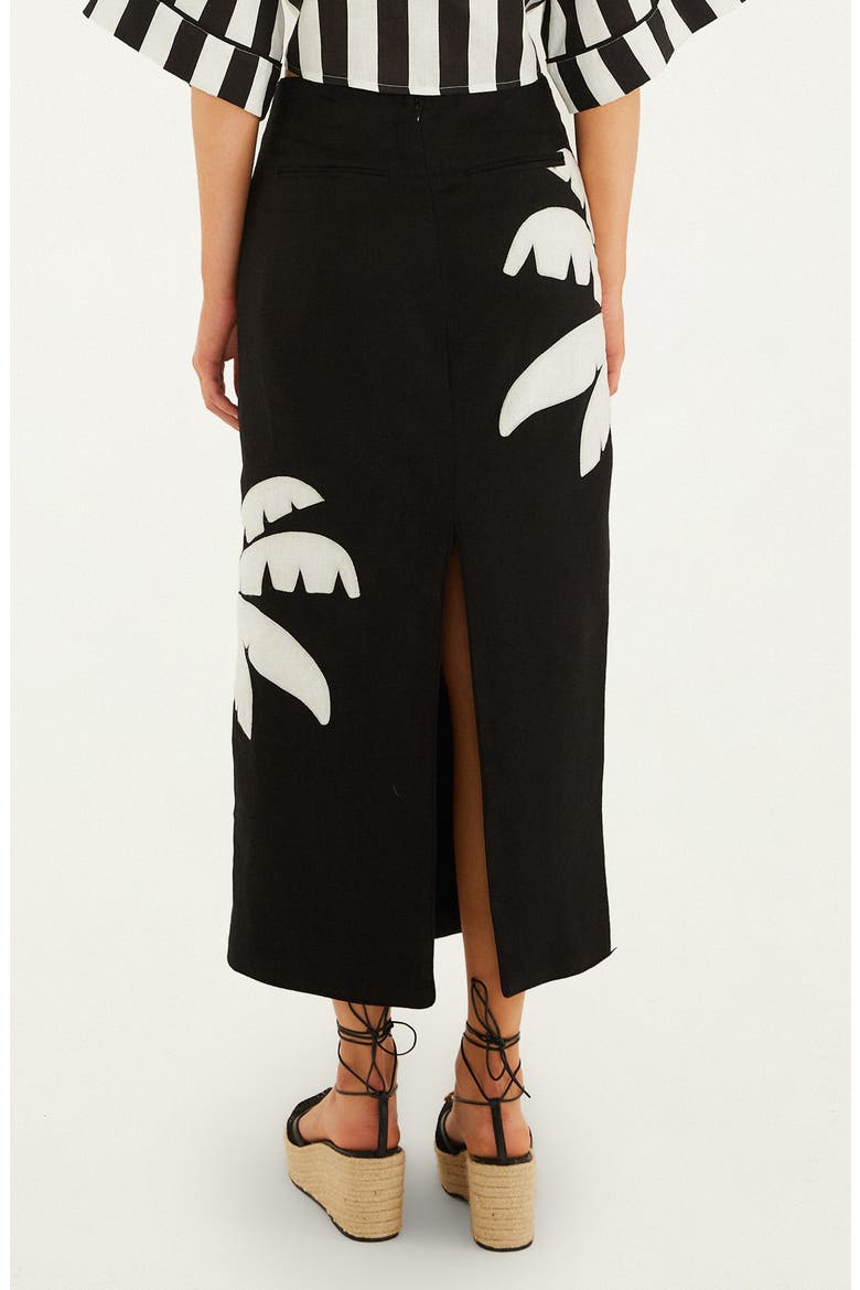 Palm Tree Embroidered Linen Maxi Skirt, Alternate, color, BLACK
