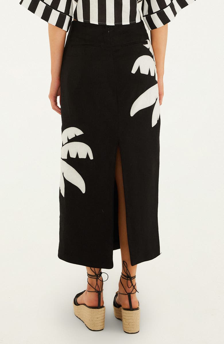 FARM Rio Palm Tree Embroidered Linen Maxi Skirt, Alternate, color, Black