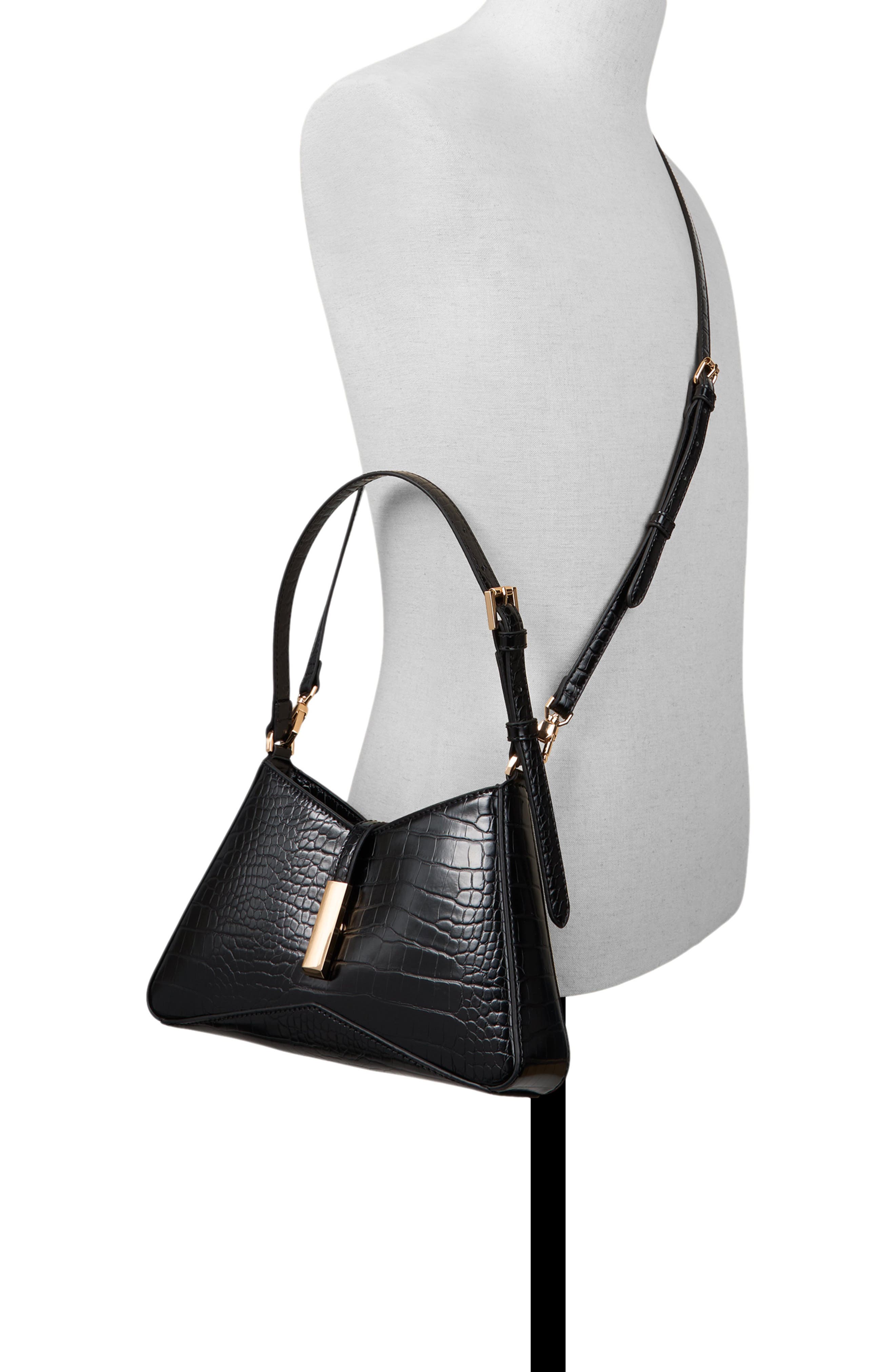 ALDO Julietta Croc Embossed Faux Leather Shoulder Bag, Alternate, color, Black