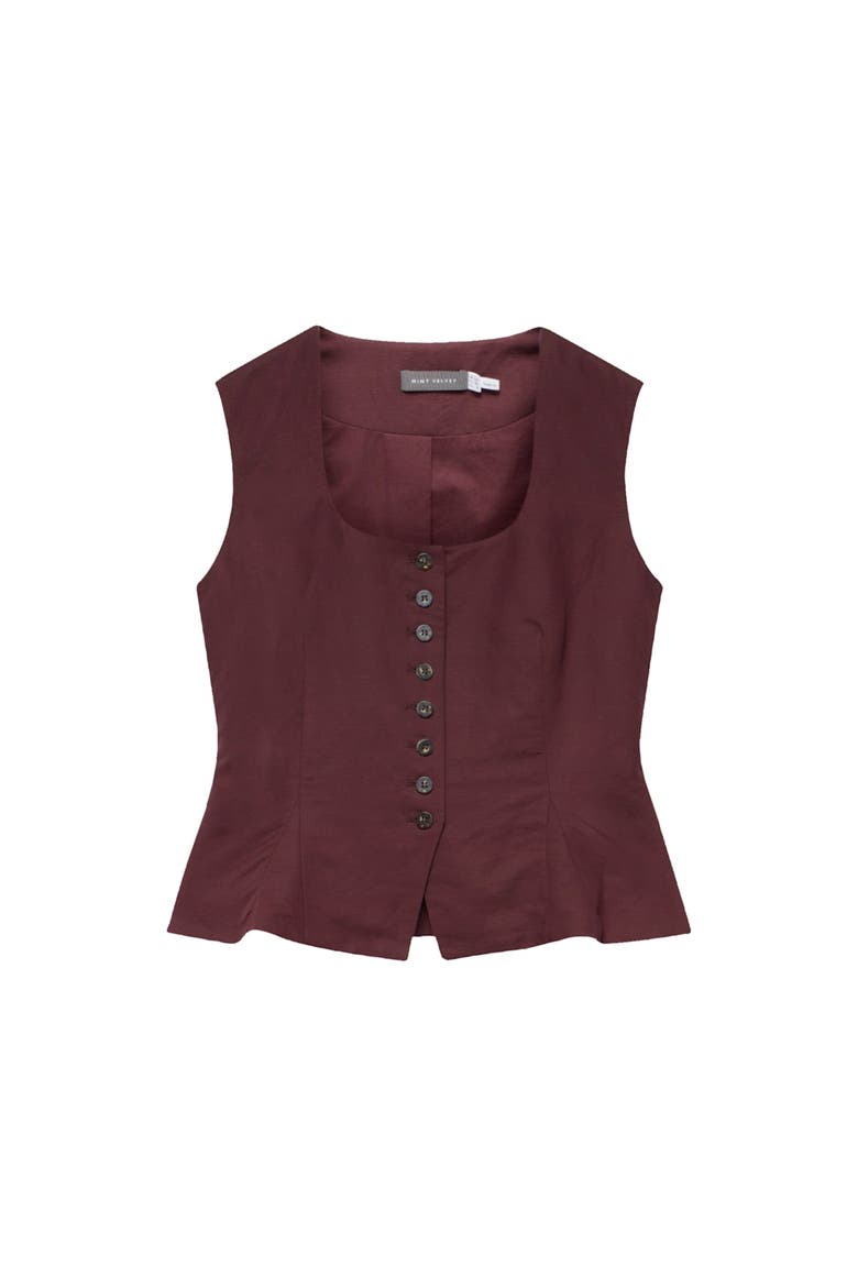 Linen Blend Peplum Vest, Alternate, color, Burgundy