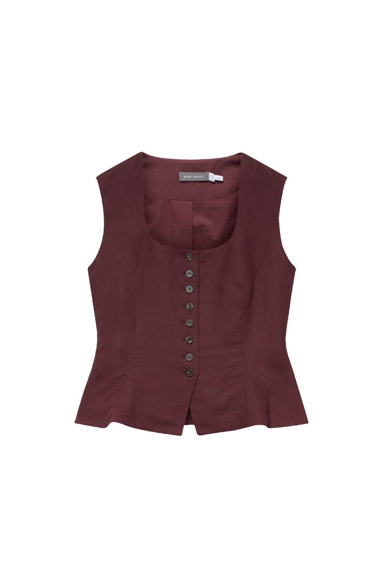 MINT VELVET Linen Blend Peplum Vest, Alternate, color, Burgundy