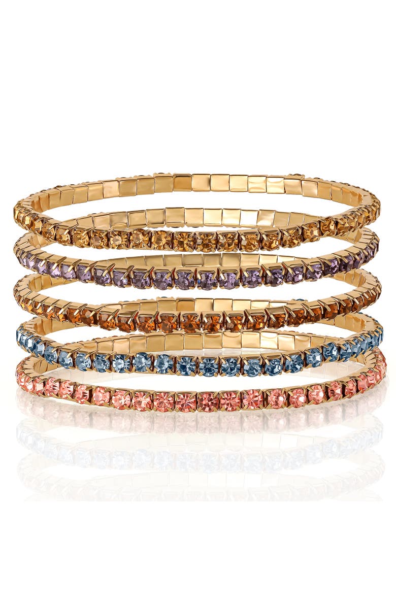 Jessica Simpson Fashion Rhinestone 5 Piece Stretch Bracelet Set, Alternate, color, Multi