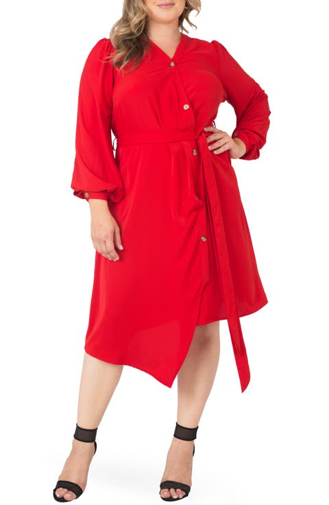 Asymmetrical Long Sleeve Shirtdress (Plus Size)