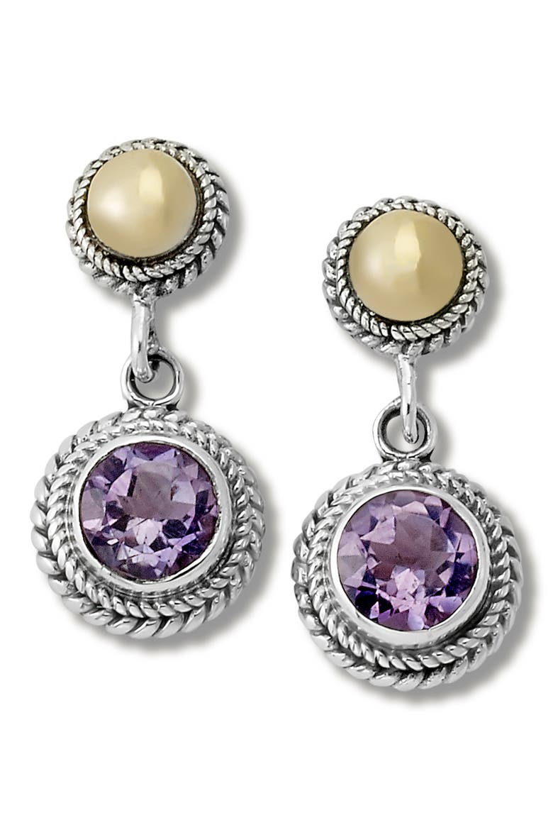 Round Stone Drop Earrings, Main, color, PURPLE