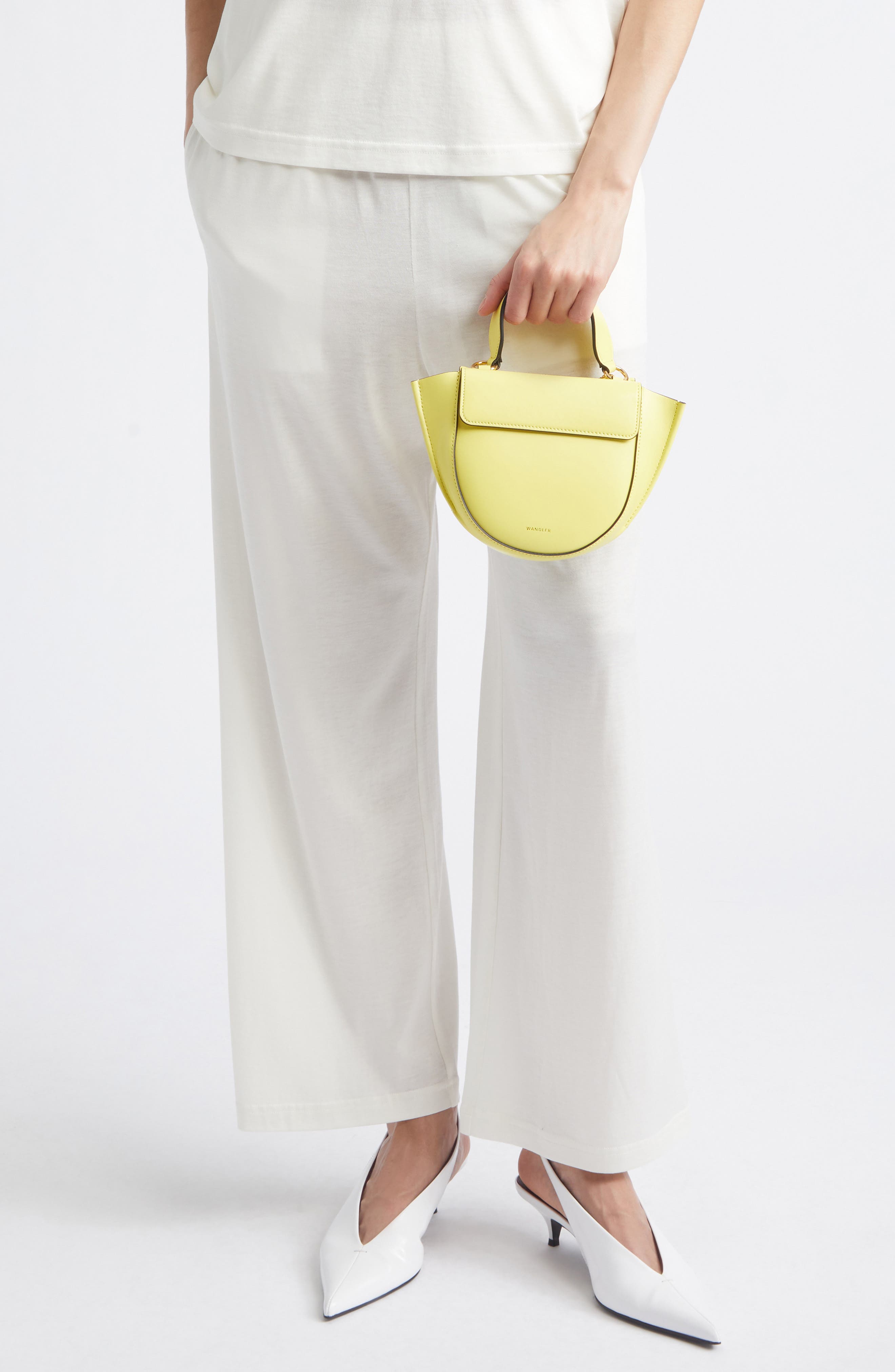 Wandler Small Hortensia Leather Handbag, Alternate, color, Lemon