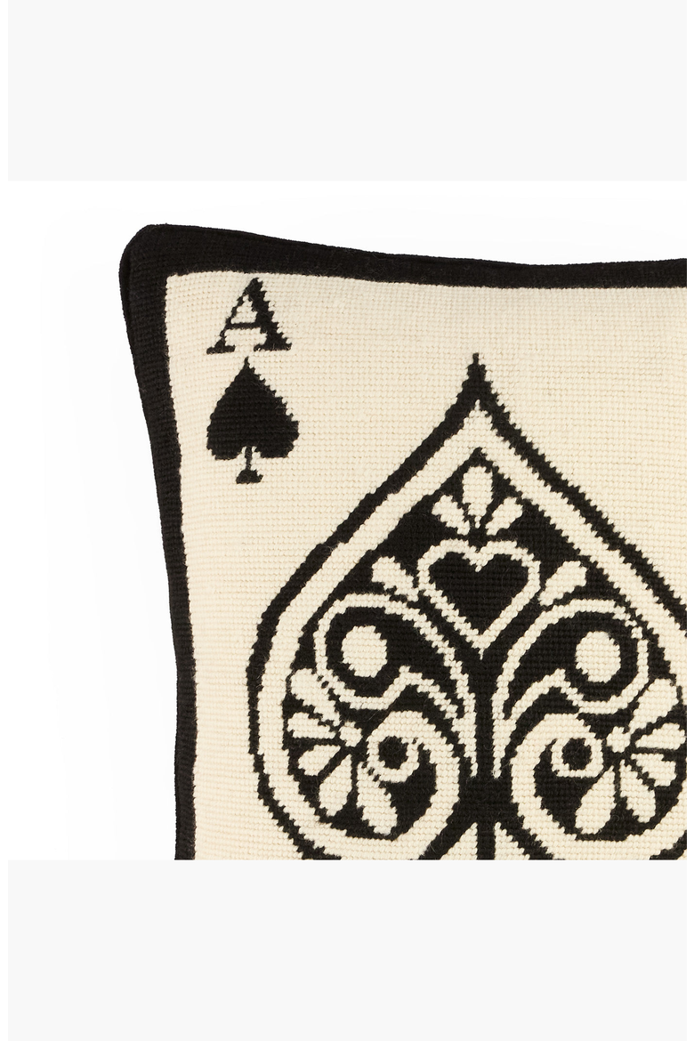 Ace Needlepoint Pillow, Alternate, color, Black / Cream