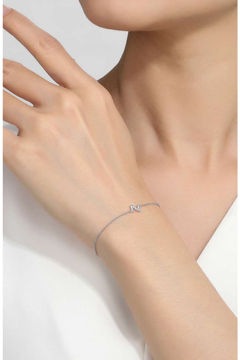 Simulated Diamond Pavé Initial Bracelet, Alternate, color, SILVER/ WHITE N