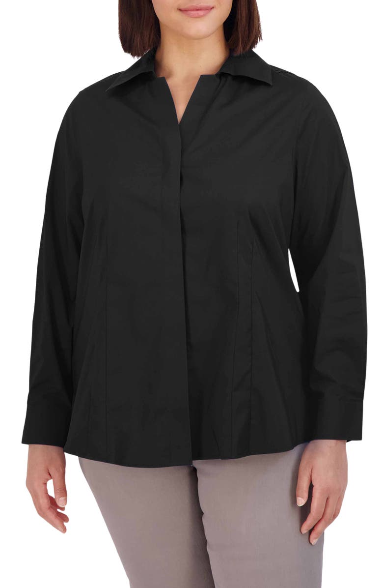 Foxcroft Taylor Non-Iron Long Sleeve Stretch Button-Up Shirt, Main, color, Black