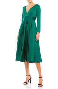 Mac Duggal Plunge Neck Satin A-Line Dress