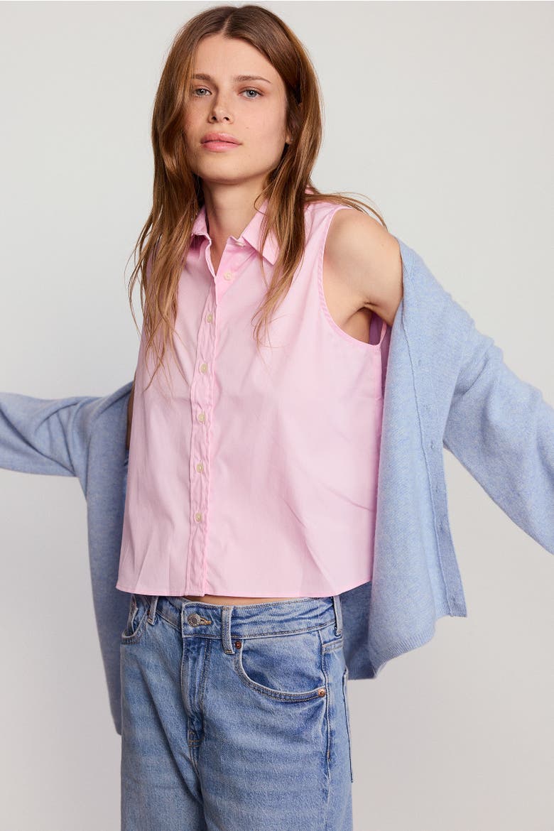 The Boxy Cropped Sleeveless Shirt, Alternate, color, Light Pink
