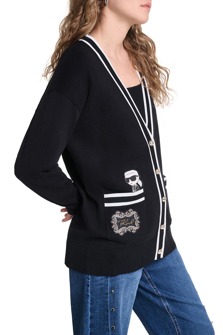 Contrast Trim Cardigan, Alternate, color, BLACK/ SOFT WHITE