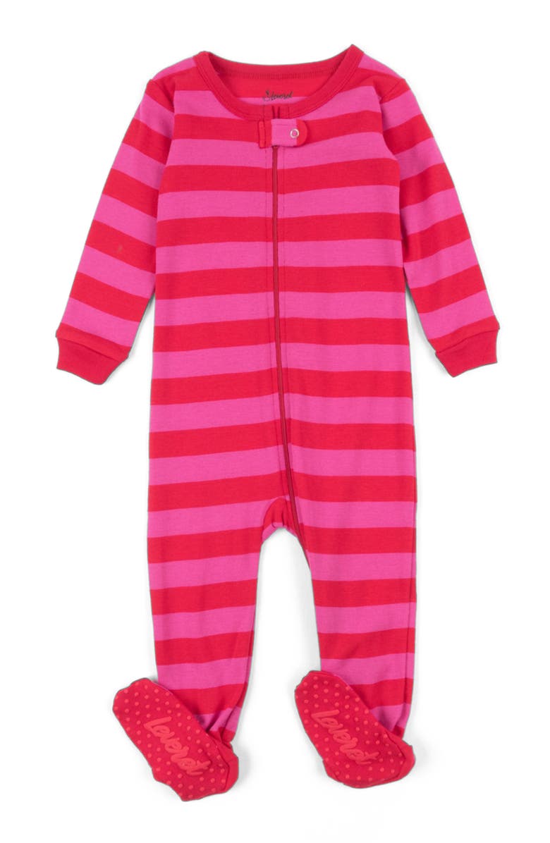 Leveret Kids Footed Striped Cotton Matching Family Pajamas, Alternate, color, Red & Pink